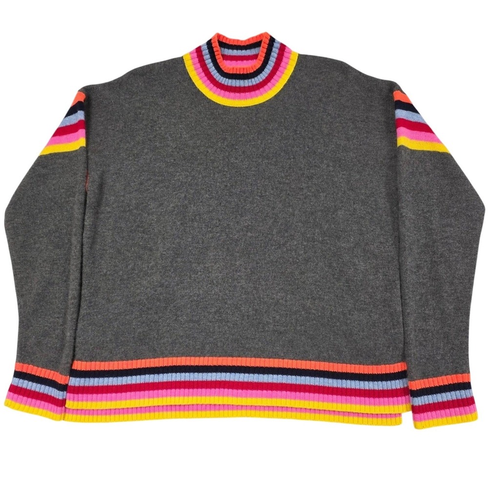 100% Cashmere Aqua Girl Sweater Multi Color Rainbow Stripes Crewneck Kids XL EUC
